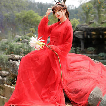 古装女汉服飘逸超仙套装日常改良仙侠装写真中国风广袖交领连衣红色