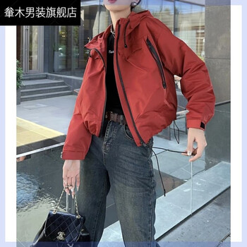 軬木金米多服装工厂店外套女秋季新款时尚防风短款收腰连帽风衣工装
