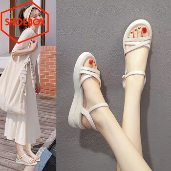 鞋柜达芙妮集团旗下凉鞋女坡跟软底露趾百搭平底孕妇休闲罗马女超软鞋