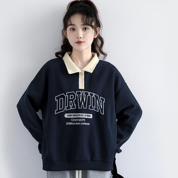 模述女生卫衣高中生初中生春秋款秋天穿的春秋中学生套头长袖上衣蓝色