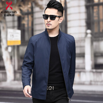 劲霸男装(k-boxing)官方旗舰夹克男春秋立领格子外套中年商务行政休闲