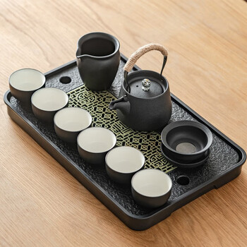 轩倪诗黑陶茶具小套装带茶盘家用高档功夫提梁泡茶壶茶杯办公会客