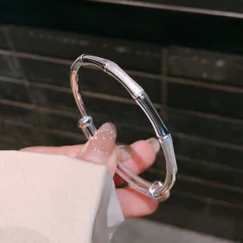 拾想 s999足银手镯女 年轻款竹节实心银镯子 磨砂时尚少女妈妈款款