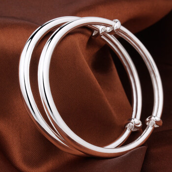 周大福(chow tai fook)宝宝银手镯9999光面简约一对婴儿小孩儿童满月