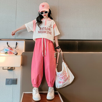 靓曼格女童短袖套装夏季新款中大儿童polo衫夏装1013岁女孩衣服两件套