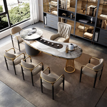 现代办公室茶桌椅组合简约岩板茶台 别墅大户型茶桌2022年新款高档 2