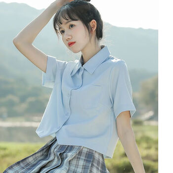 约翰狗新款jk制服基础款开襟衬衫夏款百搭设计感小众蓝色xl建议120140