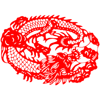 十二生肖龙年贴纸图腾墙贴龙画贴纸中国龙剪纸窗花玻璃贴 红色盘龙 35