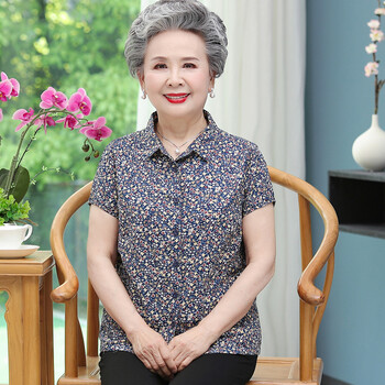 老奶奶夏季老太太夏款衣服奶奶夏装纯棉衬衫中老年人女太太夏天衬衣