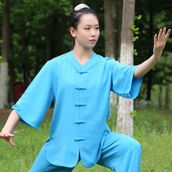 山人运动武极堂太极服夏装七分袖高弹麻福禄扣太极服装太极装练功服女