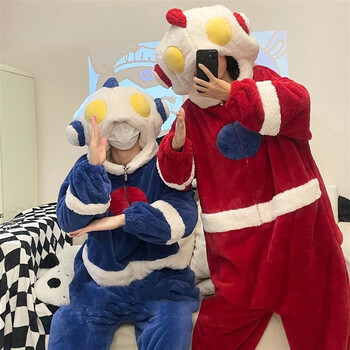 优诗菲情侣连体睡衣奥特曼女冬季珊瑚绒加绒加厚可爱搞怪男士家居服