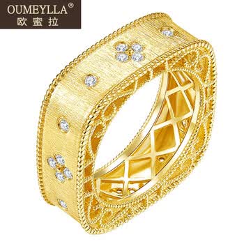 欧蜜拉(oumeylla)轻奢拉丝钻石方戒18k金方形戒指时尚北欧风彩金钻戒
