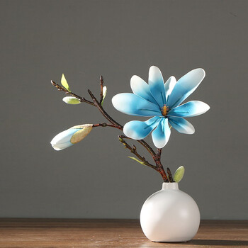 绿韵花田玉兰花绢花整体花艺客厅仿真花套装餐桌假花装饰中式插花蓝