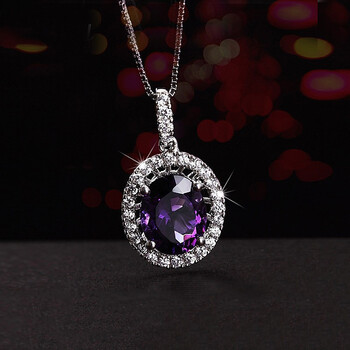 希嘉曼singamen天然紫水晶宝石吊坠女925纯银项链女彩宝锁骨毛衣链