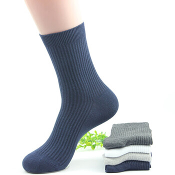 中长筒纯棉男袜秋冬季全棉加厚保暖双针无骨袜子男 双针加厚藏青色 5