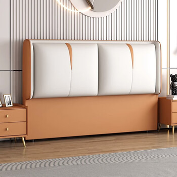新款科技布床头软包靠背超薄轻奢实木床头板可定制落地床头背板 橙色