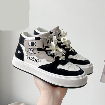 斯狄宾tnt时代高帮秋季皮面运动鞋女透气学生软底板鞋 灰色【专柜品质