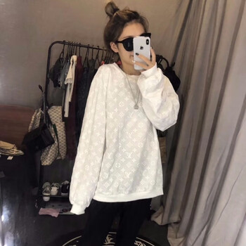 春夏薄款快手网红同款字母印花学生卫衣宽松显瘦百搭外套上衣女白色