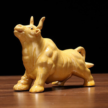 萝之桔牛陶瓷牛黄牛生肖牛摆件工艺品礼品家居装饰品sn7418小奋斗牛米