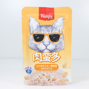WanpyWanpy顽皮肉蛮多猫鲜封包全价猫用主食湿粮成幼猫营养汤汁猫罐头 蛋香鸡肉味 5包 80g/包