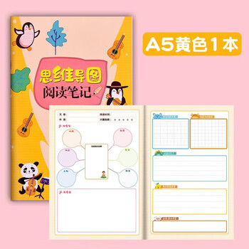 纸老虎 思维导图笔记本 小学生阅读理解训练专用读书笔记本b5a5绘画日记日积月累本 思维导图笔记A5-黄色