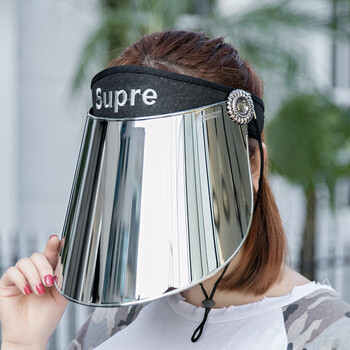 有漫遮脸面罩的帽子电焊帽子面罩夏天防风太阳帽女遮脸防晒遮阳 黑色