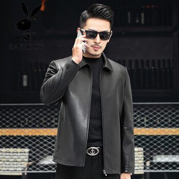 babiboy新款海宁真皮皮衣男士头层绵羊皮衣短款纯皮夹克翻领高档爸爸