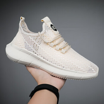 薄款网面休闲鞋子男春天男士百搭低帮潮流飞织网状单网网眼鞋米色39