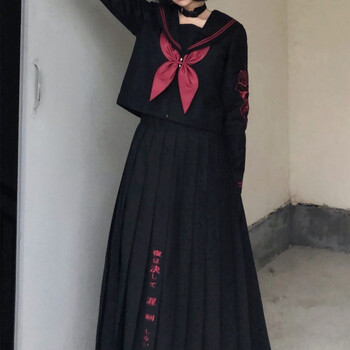 【神北】原创 鬼玫蝶 不良少女jk制服裙长裙水手服套装暗黑大刺绣 酒