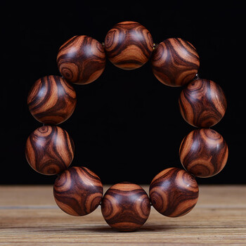 ckae木珠老挝手串 烟花纹藤香木降香木留疤佛珠念珠文玩手链 对眼12颗