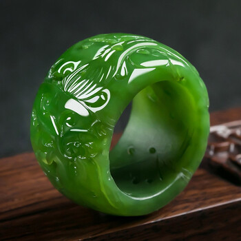 语森恋(miehone)新疆和田玉碧玉雕花扳指大拇指玉石指环男款貔貅玉戒