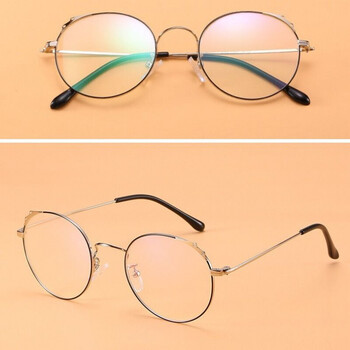 眼镜潮防蓝光网红款圆框无有高度数平光镜女超轻复古银黑色左右400度