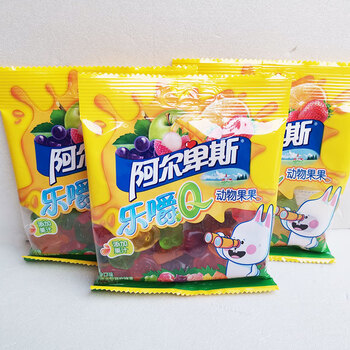 阿尔卑斯乐嚼q60g*8袋抖音网红戒指款缤纷乐园混合口味糖果零食 动物