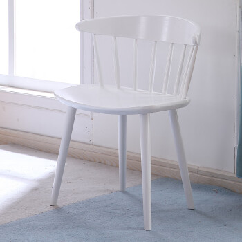 致泽北欧家用实木餐椅子 现代简约书房餐厅靠背扶手椅 日式复古温莎椅 白色