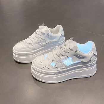 鸿星尔克erke星星厚底小白鞋女8cm内增高女鞋2023新款透气网面松糕单