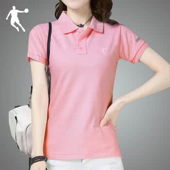 乔丹短袖t恤女夏季新款速干透气半袖t翻领polo衫宽松大码体恤短款石英
