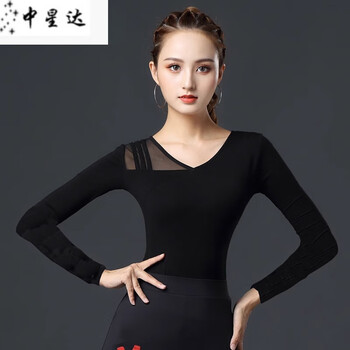 倍荷摩登舞上衣新款国标交谊舞服装女成人拉丁舞上装练习华黑色莫代尔