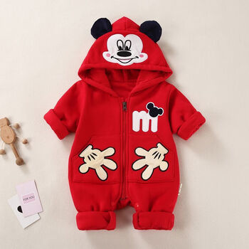 宝宝满月服喜庆连体衣新生儿百天服红色爬服外穿可爱红色米奇双层80码