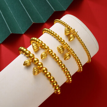 老凤凰生日礼物 999足金手镯子两世欢黄金手链女莲蓬吊坠转运珠古法