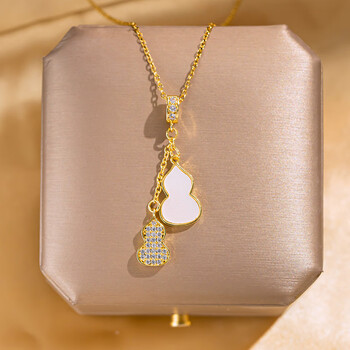 igiftfire时尚小众满钻流苏葫芦钛钢项链女百搭网红锁骨链轻奢饰品