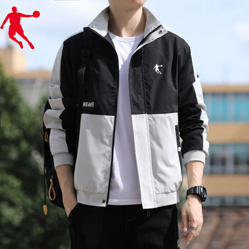 乔丹外套男春秋款韩版休闲立领男装时尚潮流学生运动夹克 黑色 5xl(高