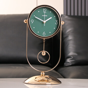 宜家家居轻奢带灯台钟智能触摸调光座钟现代简约家用客厅装饰摆件台式