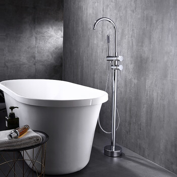 科勒水龙头萝瑞浴缸龙头落地式浴缸花洒全铜枪灰立式缸边淋浴