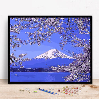 客厅装饰画艺术填色风景手绘唯美挂画富士山tb7154050绷好内框16cm厚