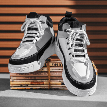 qihuang卡迪高官方男鞋春秋款中学生复古休闲板鞋男增高百搭小众设计