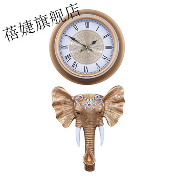 欧式创意大象客厅挂钟美式金色个小挂表彩绘工艺钟时钟表 金属 -56