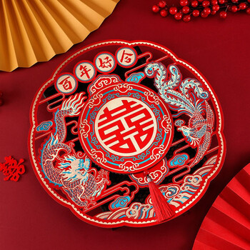 目送 结婚喜字贴 婚礼装饰创意中式立体烫金大门囍字家用卧室门窗喜帖