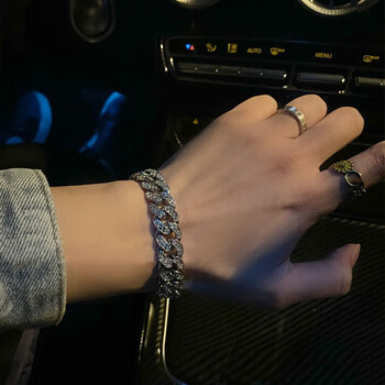 棉尾兔手链男款双排镶钻个性潮牌嘻哈回到未来情侣手链潮银色满钻手链