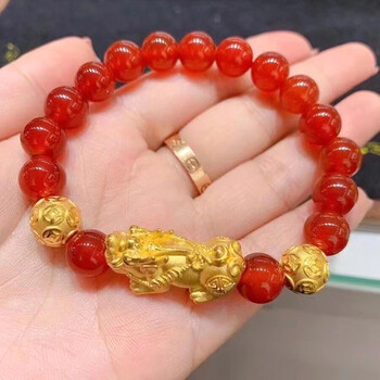 红玛瑙大版貔貅 10mm金钱珠 金重约5