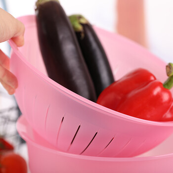 ャ特百惠同款洗菜篮沥水篮水果菜篮双层淘菜发豆芽筛子大容量43l粉色